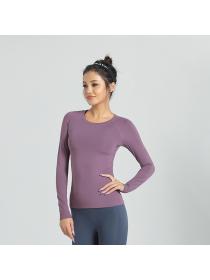 Autumn new fitness sports yoga tops Women's nylon fitness clothes Round-neck long-sleeved yoga cl...