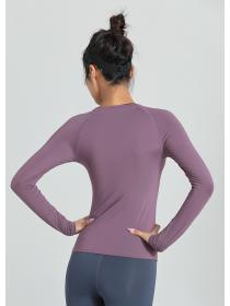 Autumn new fitness sports yoga tops Women's nylon fitness clothes Round-neck long-sleeved yoga clothes