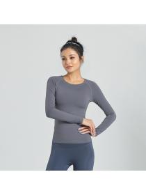 Autumn new fitness sports yoga tops Women's nylon fitness clothes Round-neck long-sleeved yoga clothes