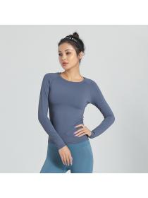 Autumn new fitness sports yoga tops Women's nylon fitness clothes Round-neck long-sleeved yoga clothes