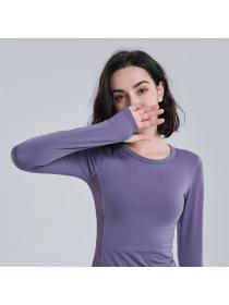 Autumn running sports yoga top women's mesh breathable stretch round-neck long-sleeved gym training clothes