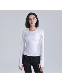 Autumn running sports yoga top women's mesh breathable stretch round-neck long-sleeved gym training clothes