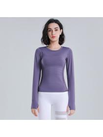 Autumn running sports yoga top women's mesh breathable stretch round-neck long-sleeved gym training clothes