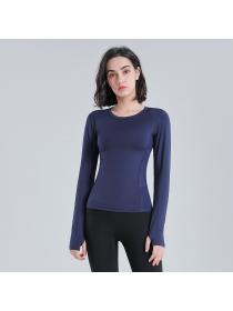 Autumn running sports yoga top women's mesh breathable stretch round-neck long-sleeved gym training clothes