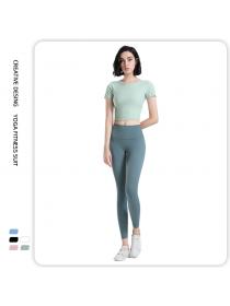 Summer slim yoga clothes women's fitness running sports round-neck short-sleeved quick-drying elastic T-shirt