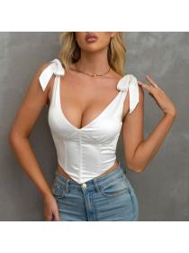 Outlet hot style Women's Sexy Satin V-Neck Fishbone Backless Strap Camisole Tops
