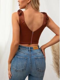 Outlet hot style Women's Sexy Satin V-Neck Fishbone Backless Strap Camisole Tops 