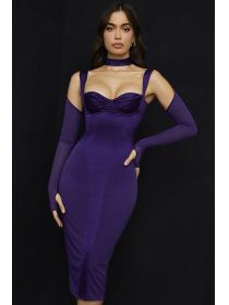 Outlet Hot style Women's satin mesh Plain Corset Halter Long dress