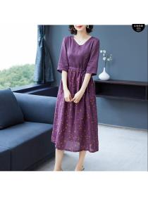 Outlet Cotton linen floral large yard printing dress for women