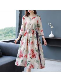 Outlet Large yard cotton linen dress Western style long dress for women