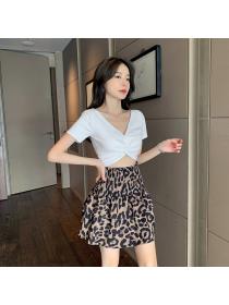 Outlet Leopard spicegirl small skirt retro tops 2pcs set