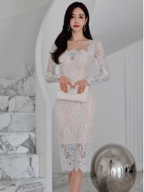 Korean style temperament slim  lace stitching mesh gauze  hip Dress
