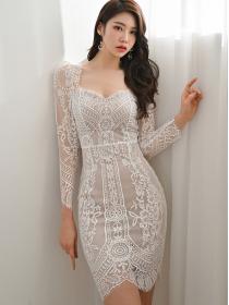 Korean style temperament slim fashion   hip lace bottoming  dress