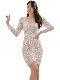 Korean style temperament slim fashion   hip lace bottoming  dress