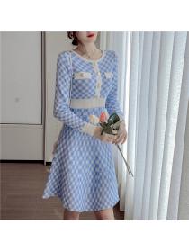 Outlet Long sleeve pinched waist fashion and elegant spring dress