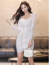 Korean style temperament slim fashion   hip lace bottoming   dress