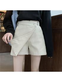 On Sale Slim wide leg high waist shorts black retro culottes