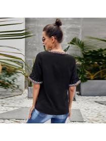 Outlet European fashion printing slim T-shirt women's 2022 summer new V-neck top