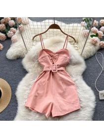 On Sale High waist spring sling jumpsuit wrapped chest loose shorts