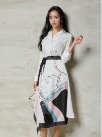 Korean Style  temperament chiffon top personality lace suit printing skirt