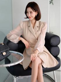Temperament Collar Slim Double-breasted Stitching fashion professional Dress