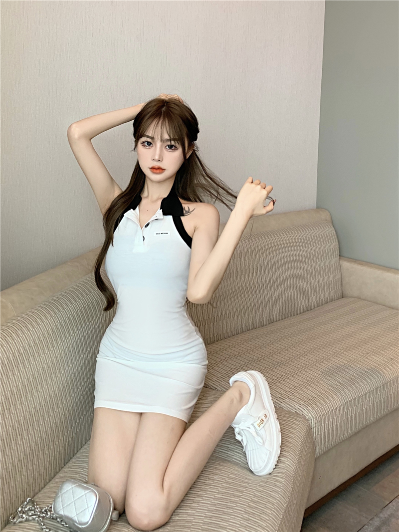 Outelet Lapel slim strapless Korean style halter dress