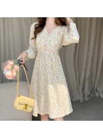 Outlet Chiffon floral long sleeve long dress bandage spring dress