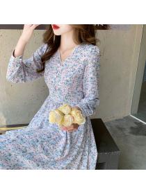 Outlet Chiffon floral long sleeve long dress bandage spring dress