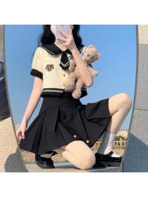 Outlet Japanese style skirt pleated uniform 2pcs set