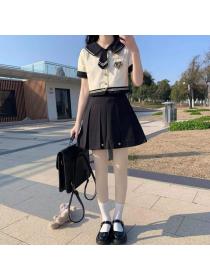 Outlet Japanese style skirt pleated uniform 2pcs set