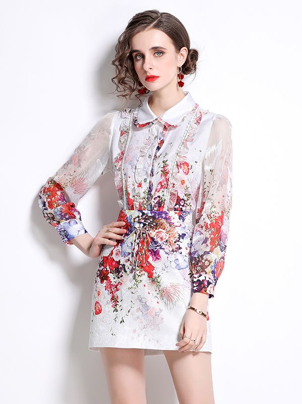 On Sale Jacquard Print Diamond Shirt + Fashion  Skirt  Set