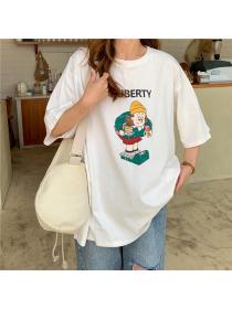 Outlet Cartoon Korean style tops student printing T-shirt for women