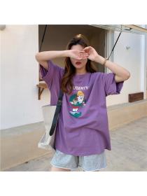 Outlet Cartoon Korean style tops student printing T-shirt for women