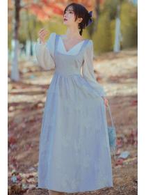 On Sale Elegant micro-shimmering jacquard oil painting high waist Dress