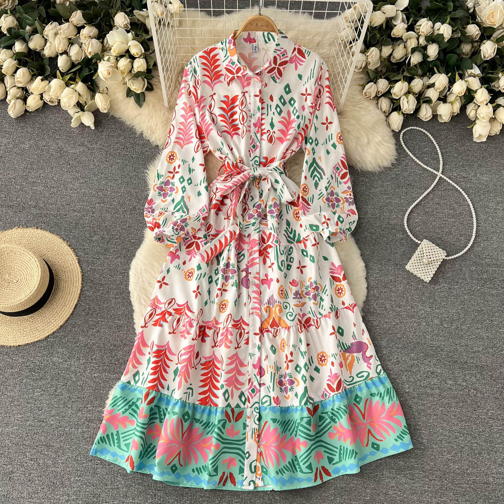 Outlet Pinched waist pleated spring long dress loose big skirt dress