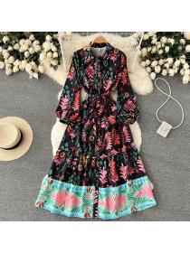 Outlet Pinched waist pleated spring long dress loose big skirt dress