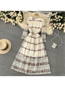 Outlet Spring short sleeve mixed colors stripe fashion slim dress