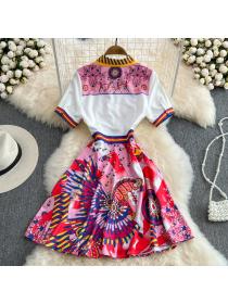 Outlet Summer pinched waist slim printing dress