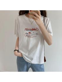 Outlet Print summer T-shirt simple all-match tops for women