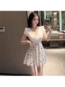 Outlet Temperament low-cut summer tender sexy printing dress