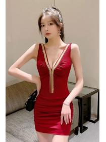 Outlet Sexy fold bottoming dress sleeveless halter T-back