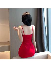 Outlet Bow sexy sling low-cut package hip slim fashion dress