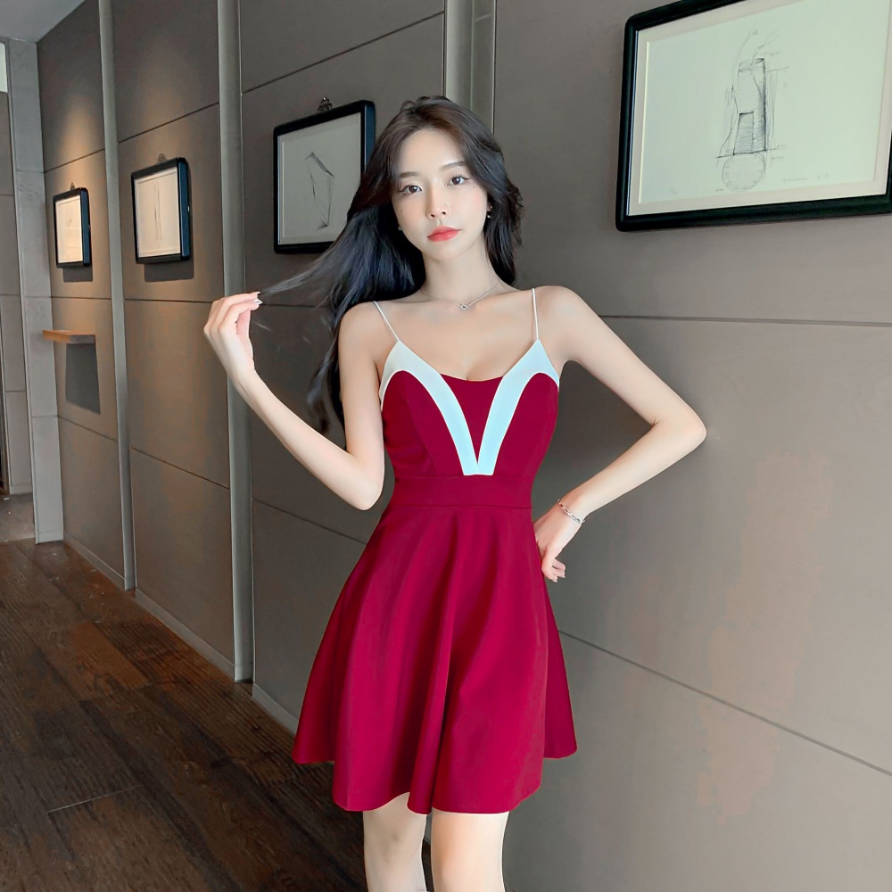 Outlet Sling low-cut sexy slim mixed colors fashion dress