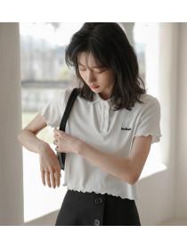   Embroidered Letters High Waist Slim Short Sleeve T-Shirt