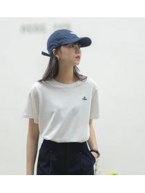  Embroidered Letters High Waist Slim Short Sleeve T-Shirt