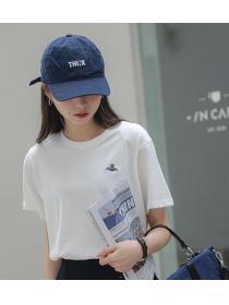  Embroidered Letters High Waist Slim Short Sleeve T-Shirt