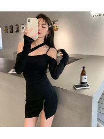 Outlet Halter spring dress split long sleeve T-back for women
