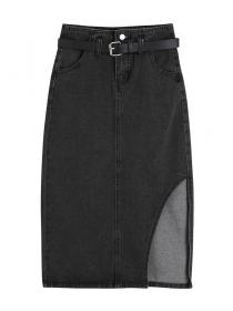 Outlet Summer new matching high-waisted Long denim skirt women's A-line slit skirt