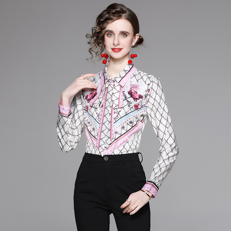 Outlet Pinched waist fashion slim printing autumn shirt