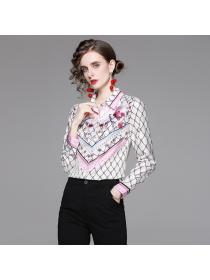Outlet Pinched waist fashion slim printing autumn shirt